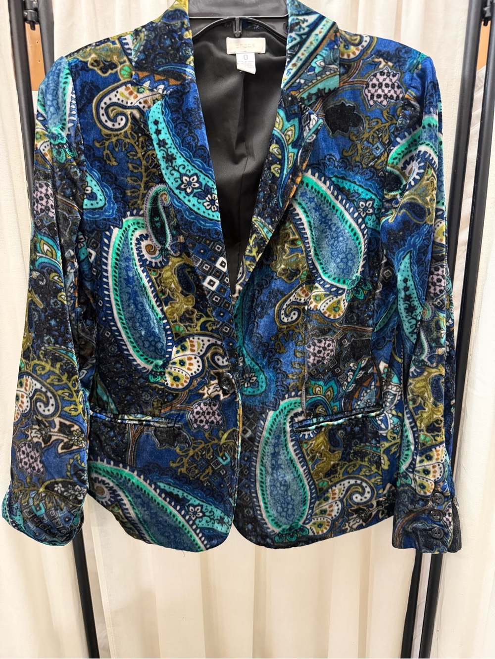 Chico's Blue Teal Paisley Velvet Blazer
